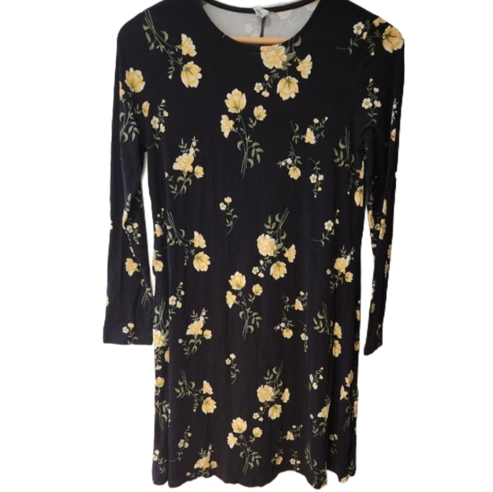 Old Navy Small Garden Print Black and Yellow Women's Dress